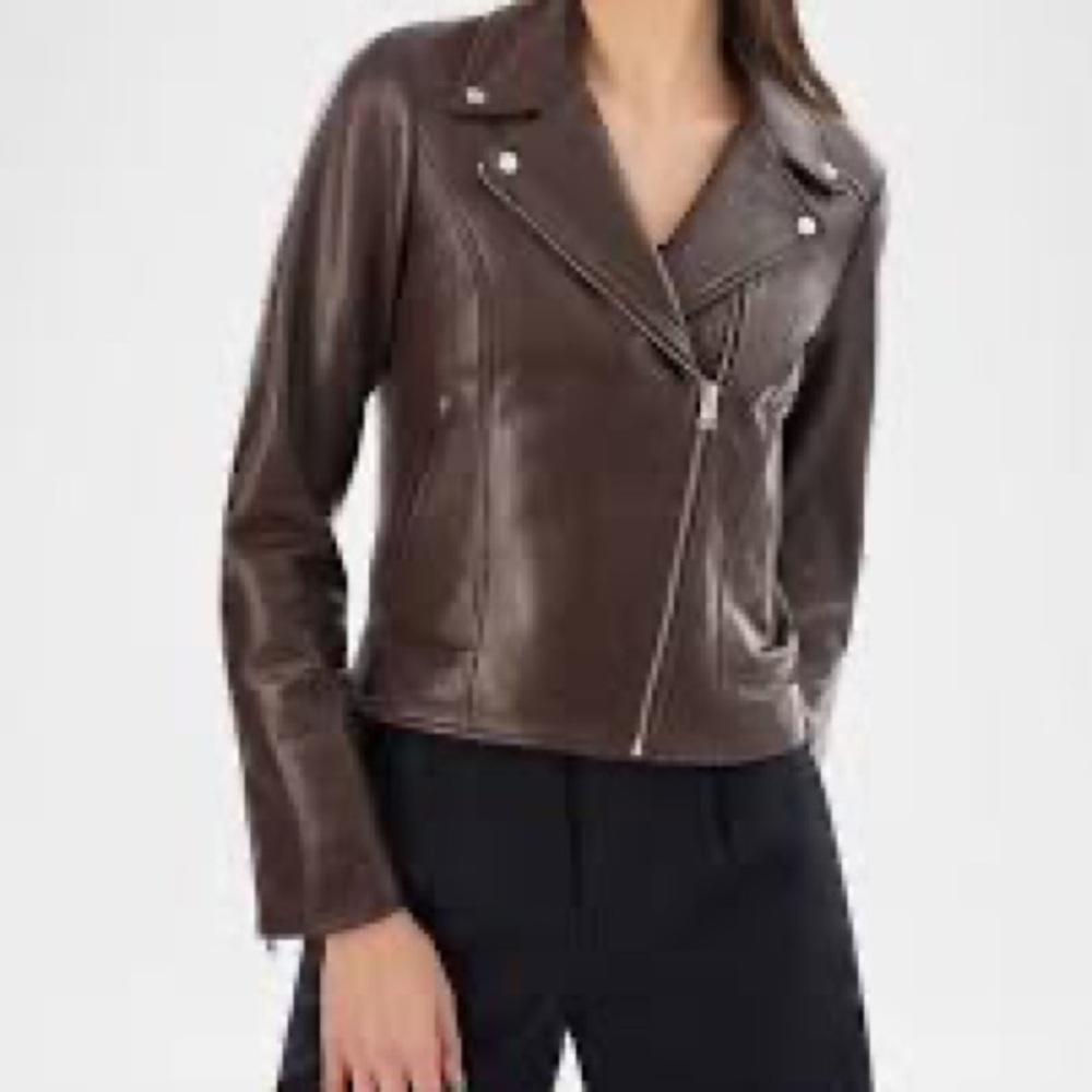 Theory Dark Brown Lamb Leather Jacket Size Small